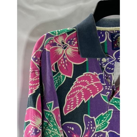 SALTY DOG Men's Vintage Purple/Pink/Green Floral Print Short Sleeve Polo SZ M - Picture 3 of 12